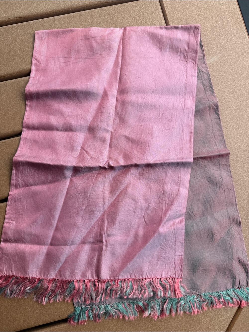 Iridescent Silk Oblong Scarf with Knotted Fringe Vintage 1980-90s